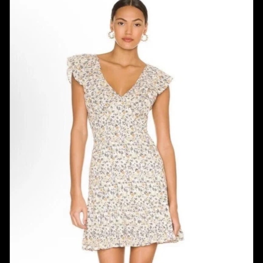 MinkPink Surrey Ditsy Floral Print Mini Dress Cotton Blend Cream‎ Size Large